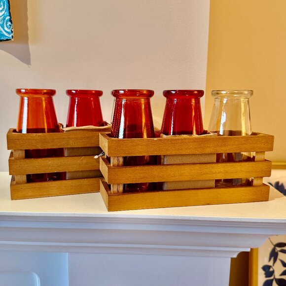 Two Sets of Three Bottles in Wood Boxes - Picture 1 of 9